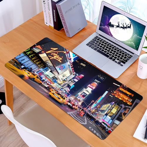 KDWJS Gaming Mauspad XXL 90x40cm Mousepad Groß Vernähte Kanten Anti-Rutsch für PC,New York Times Square Broadway Theater und animierte LED-Schilder New,Laptop Verbessert Präzision und Geschwindigkeit