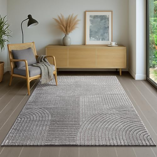 the carpet Everest - Moderner Kurzflor Teppich Hoch-Tief-Struktur, 3D-Effekt, weiche Oberfläche und hohe Flordichte, ideal für Wohnzimmer & Schlafzimmer, Grau, 80 x 150 cm