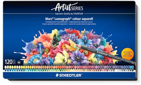 STAEDTLER Aquarellfarbstifte wasservermalbar – 120 hochwertige Künstler-Farbstifte im Metalletui – Sechskant-Design, 3,6 mm Mine, intensive Farben & lichtbeständig – ideal für Aquarellmalerei