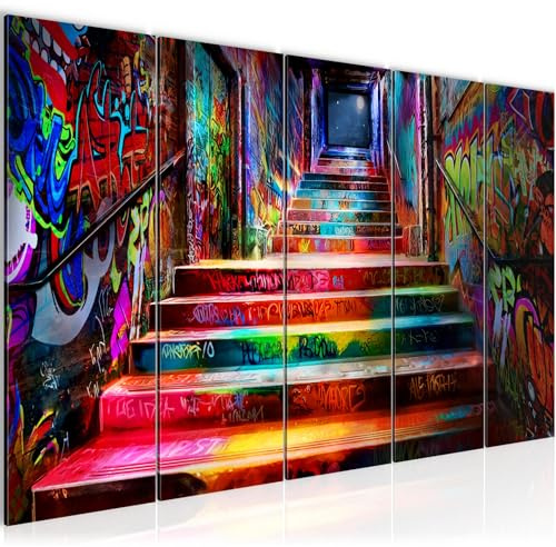 Runa Art Wandbilder XXL Street Art Wohnzimmer Schlafzimmer Büro 200 x 80 cm Treppenhaus 5 Teilig - Made in Germany - 061455a