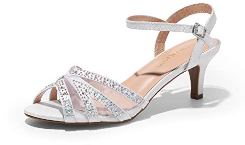 DREAM PAIRS Womens Wedding Prom Bridal Shoes Ladies Ankle Strap Peep Toe Low Kitten Heels Sandals Party Occassion Dress Shoe,WHITE Size 7.5 UK, NINA-166