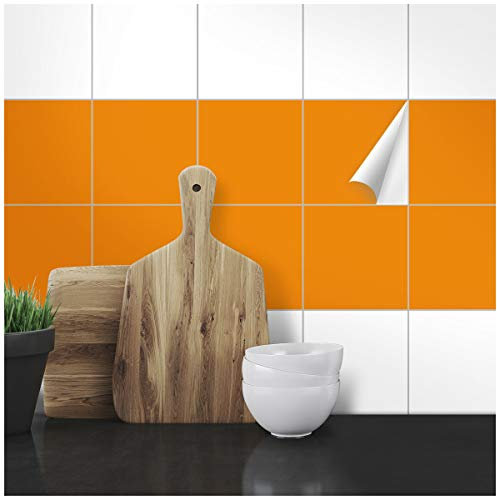Wandkings Fliesenaufkleber - Wähle eine Farbe & Größe - Orange Seidenmatt - 15 x 15 cm - 20 Stück für Fliesen in Küche, Bad & mehr