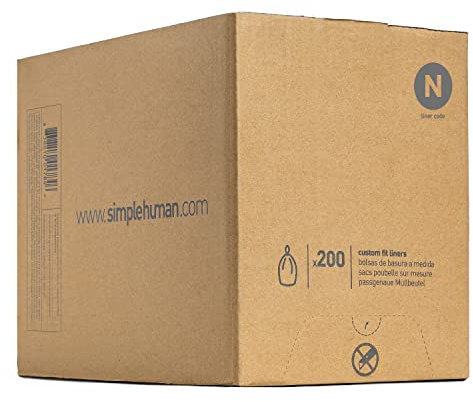 simplehuman Code N Custom Fit Drawstring Trash Bags, 200 Count, 30 Liter / 8 Gallon, White