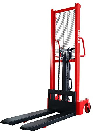 STIER Hydraulik-Stapler 1000 kg: Leistungsstarker Einfach-Mast-Stapler, Traglast von 1000 kg, Hubbereich 85 mm - 1600 mm, bequemes Anheben per Fußpedal