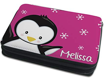 CreaDesign Kinder Federmäppchen mit (Wunsch) Namen, einzigartige Federtasche durch Personalisierung, Schulmäppchen - Motiv Pinguin