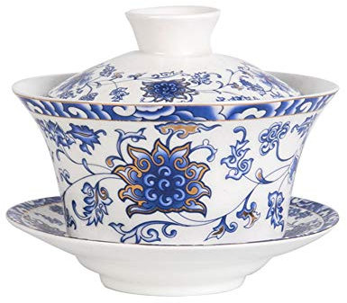 Liang baobao Traditionelles Gaiwan-Teeservice mit Deckel und Untertasse, Gongfu-Teetasse, Porzellan, Lotus-Design, 284 ml