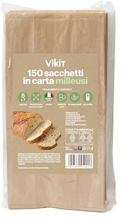 150 Sacchetti Bio Carta Kraft Marrone Avana 16x34 cm | Stampa Decorativa, Made in Italy, Per Alimenti, Per Pane Pasticcini Dolci Spuntini