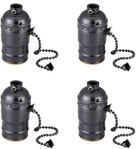 ACBungji 4er Vintage lampenfassung mit schalter E27 Edison Lampenfassung Retro Lampenhalter Deckenfassung für Hängeleuchte Deckenleuchte Adapter Beleuchtung Sockel (Vintage Schwarz mit Reißverschluss)