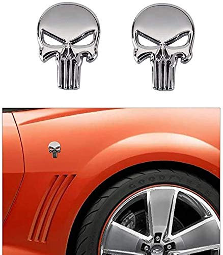Tbrand 2 Stück Punisher Skull Logo Emblem Abzeichen 3D Metall Aufkleber Dekoration Auto LKW Motorrad Fahrzeug (Silber)