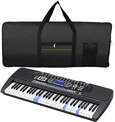 Dubleir Clavier Housse Synthetiseur étanche pour Clavier 61 Touches Sac a Dos Protection pour Piano Numerique Transport Etui Sacoche Couverture Oxford 600D Noir (Rayure Jaune)