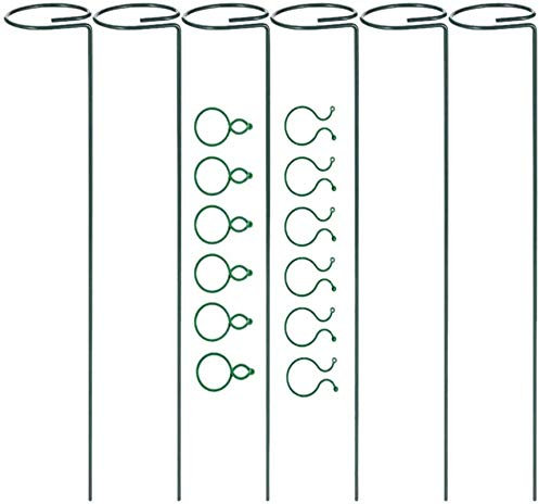 Pflanzstab 6 Packung Pflanzenstützpfefel Garten Einzelne Stammanlage Käfigstütze Ringe mit 12 stücke Clips für Gartenpflanzen (45 cm lang) LQHZWYC