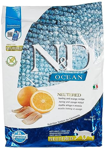 Farmina N&D Ocean Adult Pellets Katzenfutter(Trockenfutter, mit hochwertigen Vitaminen und natürliche Antioxidantien, ohne Mais, Zutaten: Hering und Orange, Portionsgröße: 5 kg)