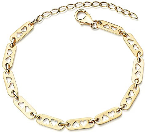 MATERIA by Matthias Wagner Damen Armband gold mit Herzen aus 925 Silber vergoldet 17,5-22cm SA-139