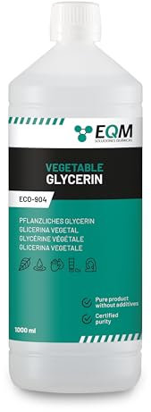 EQM - ECO-904 - Pflanzliches Glycerin - 1L - Reinheit 99,5% Glycerin 100% Natürlich - Natürlicher Feuchtigkeitsspender für Haare und Haut - Ideal für Seifen, Shampoos, Cremes, etc.