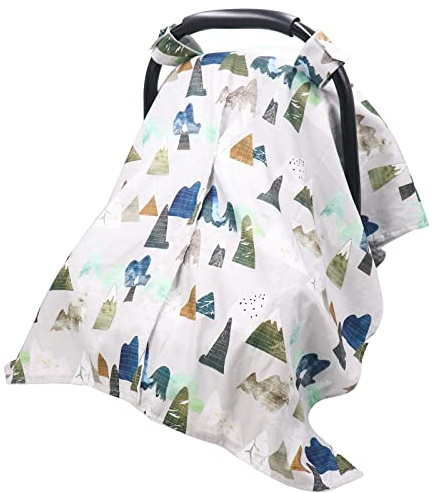 Autositzbezug für Babys, Mountain Peekaboo Öffnung Minky Autositz Baldachin für Neugeborene, vielseitig verwendbar, Mutter Stillen Abdeckungen, Minky Decke für Kleinkinder