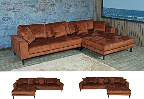 Mendler Ecksofa HWC-J54, Couch Sofa 3-Sitzer L-Form Liegefläche Links/rechts 295cm - Samt rost-rot
