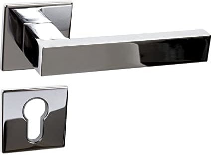 domino Türgriff YORK-QR M6 PZ-Profilzylinder Drückergarnitur für Zimmertüren Türdrücker-Set Rosetten-Garnitur Türbeschläge/Farbe:Chrom Glänzend/Material:Legierter Stahl