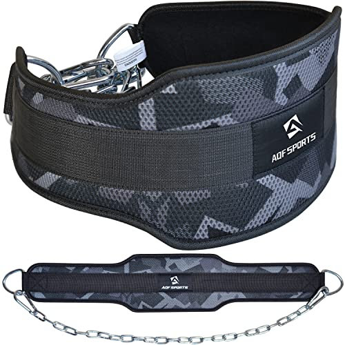 AQF Cintura Powerlifting per Dip Bodybuilding Sollevamento Pesi Dip Catena Esercizio Fitness Neoprene Accessori Palestra (Grigio Camo)