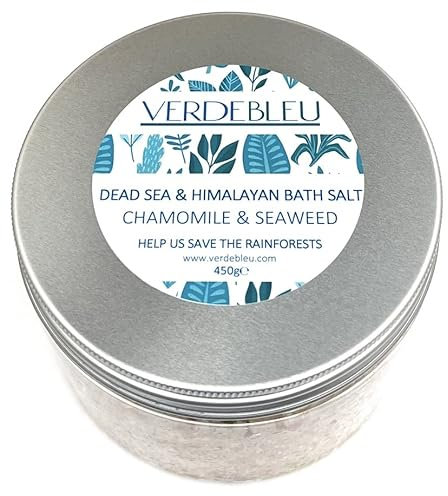 Verdebleu - 100% Natürliche Badesalze - Himalaya-Salz aus Punjab, Pakistan, Totes Meer-Salz, Kamille, Algen. Wir spenden 5% des Gewinns, um Regenwälder zu retten. 450g