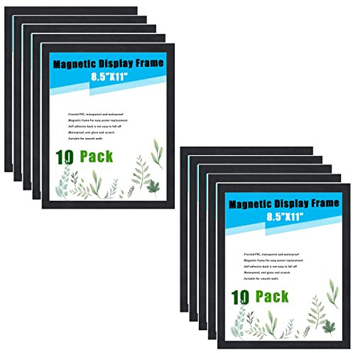 Yijian A4 magnetic mark 8.5x11 inch self-adhesive magnetic file mark refrigerator frame picture clip PVC and magnetic strip frame (black matte, 10)