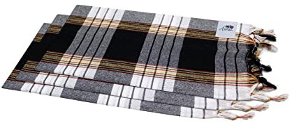 my Hamam Hamamtuch Set 3-er Set - schwarz kariert Classic Pestemal Saunatuch, Badetuch Strandtuch, für Sauna Hamam Wellness Massage, je 80 x 180 cm, saugstark u. pflegeleicht
