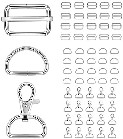 WiDream 60 Stück Metall Drehbare Karabinerhaken, Metall Schnallen Schieber, Schlüsselanhänger D-Ringe 25mm, für Schlüsselband Geldbörse Tasche Riemen Hundehalsbänder Rucksack DIY Nähen Zubehör