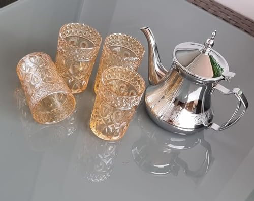 Set de 4 Vasos de Cristal para Té marroquí con tetera con filtro integrado de 24oz