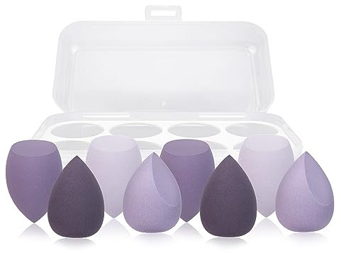Lot de 8 éponges de maquillage professionnelles - 8 éponges de beauté pour fond de teint avec 1 étui à œufs - Sans défaut pour crème, poudre et liquide (violet)