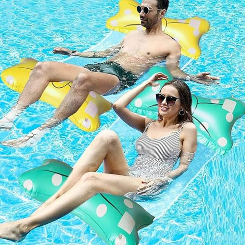 Lit De Piscine Gonflable, 2pcs Hamac Gonflable, Hamac De Piscine 4 en 1 Matelas Gonflable Piscine Adulte Chaise De Piscine Gonflable Chaise Longue De Plage Flottante pour Adultes Enfants