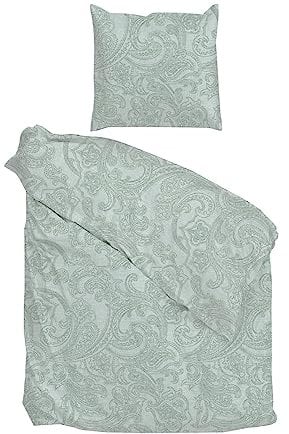 Heckett Lane ZO Home Satin Bettwäsche Paisley DI LINO, 100% Baumwolle, Verschiedene Größen, Mint Green, Größe:135x200 cm + 80x80 cm
