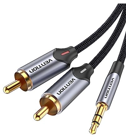 VENTION Jack 3,5mm Macho a 2RCA Macho Cable Splitter Audio Y Nylon Trenzado Estéreo Cable,para Móvil, Tablet, PC, iPod, Amplificador, Altavoz, TV, DVD (2M)