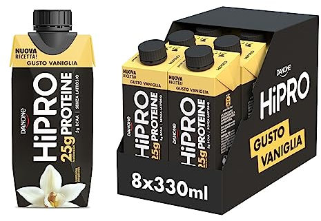HiPRO Drink 25g di PROTEINE,Bevanda Proteica al gusto Vaniglia, Senza Lattosio Senza Grassi e Senza Zuccheri Aggiunti (8 confezioni x 330ml)