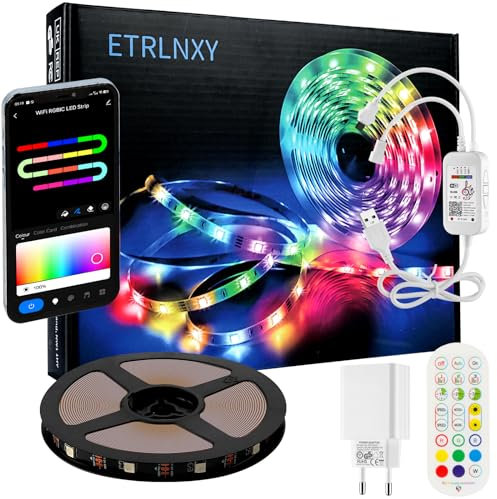 WiFi Striscia LED RGBIC 4 Metri, Retroilluminazione TV Music Sync, Striscias LED Colore Gradiente di Controllo del Segmento, Funziona con Alexa e Google Assistant, Modalità Gradiente Personalizzata
