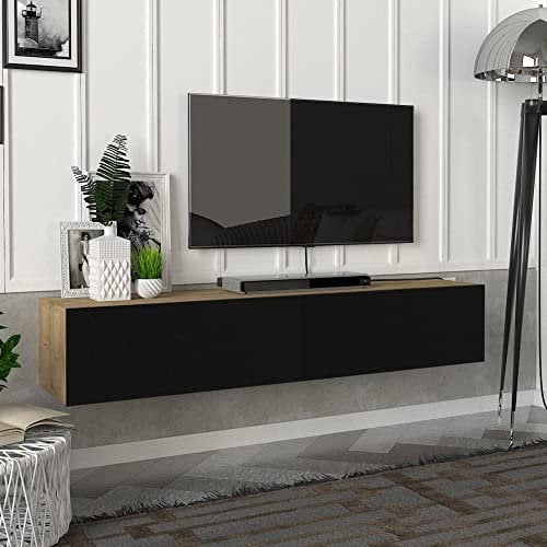 [en.casa] Fernsehschrank Toivakka mit 2 Staufächern Lowboard 135x31x25cm Hängeboard schwebend Eiche/Schwarz