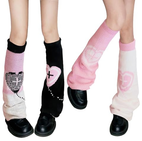 XEPST 2 Pairs of Leg Warmers Y2K Leg Warmers Harajuku Kawaii Leg Warmers for Girls Women, Lolita Knit Leg Warmer Socks Gothic Leg Cover for Y2k 80s Accessories