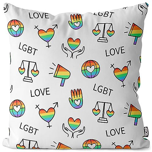 VOID Pride Hand Herz Regenbogen Kissenbezug Kissenhülle Polyester wasserfest Outdoor Garten Kissen Deko, Kissen Größe:80 x 80 cm
