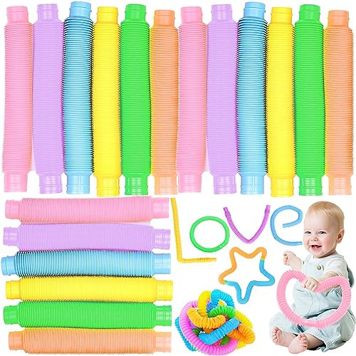 Zeuwets 18 Stück Pop Tubes - Mini Sensorik Spielzeug, Bunt Stretchrohr, Zappel Spielzeug für Kinder Stressabbau Party