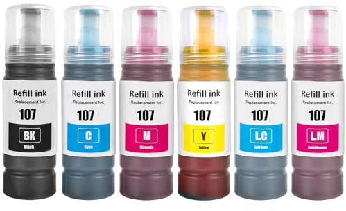 LAIPENG 107 Tinte Kompatibel mit Epson 107 für Ecotank ET-18100 Drucker 6-Farben-Multipack (BK/C/M/Y/LC/LM)