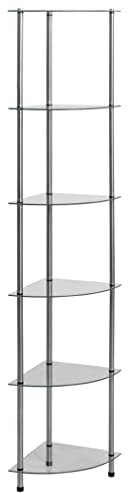 Homvdxl Eckregal, 6 Etagen Pflanzenständer, freistehendes Glasregal Türme, gehärtetes Glas, hohe Lagerregale für Wohnzimmer, Badezimmer, Schlafzimmer, moderner Stil - Transparent
