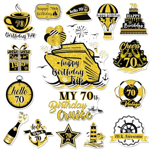 70th Birthday Cruise Door Magnets - Cosmisun 16PCS 70 Year Old Birthday Cruise Door Decorations Magnetic Over The Hill 70th Magnet Stickers for Made in 1955 Men Women Carnival Cabin Refrigerator Decor