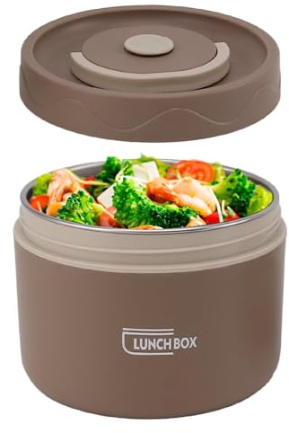 Tissting Food Flask for Hot Food 550ml Soup Flask Thermal Lunch Containers | 304 Stainless Steel Liner Insulated Food Jar Salad Picnic Boxes Brown