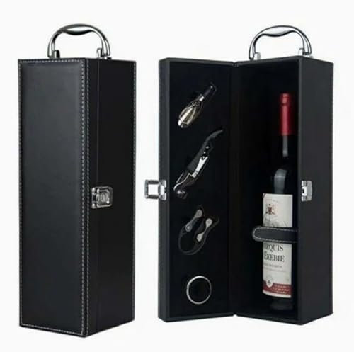 ZiaWorld Wine Bottle Gift Box, Luxury Gift Box for Wine, Champagne or Whisky with Tools Cork Screw, Pourer, Foil Cutter, Napkin/Drip Ring, (Wine NOT Included), 1 Bottle