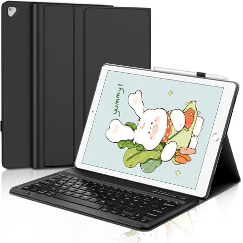 WAVATA Tastatur für iPad Pro 12.9 2/1 Generation 2017/2015, Hülle mit Tastatur für iPad Pro 12.9 Zoll QWERTZ Layout Magnetisch Abnehmbarer, Schwarz