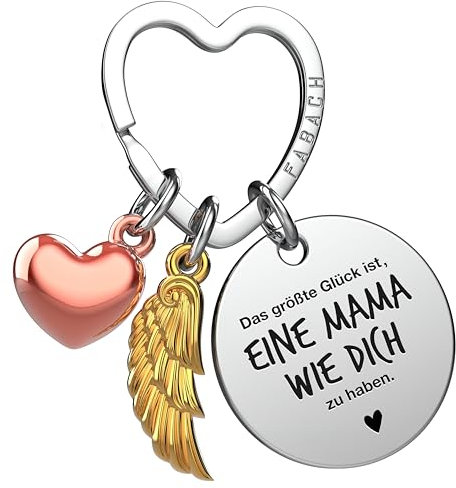 FABACH Beste Mama Schlüsselanhänger Schutzengel Glücksbringer mit Herz und Gravur - Beste Mama Geschenke Schlüsselanhänger - Beste Mama Geschenk Engel Glücksbringer Muttertag