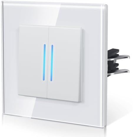 BSEED Lichtschalter aus Glas,Unterputz Schalter mit Krallen, Wechselschalter mit Hintergrundlicht, Einfach Montage, NEU E-Serie,2 Fach 1 Weg,86mm Weiß