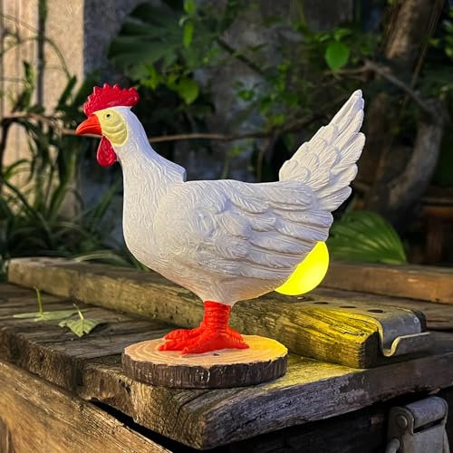 Scuyari Solar-Gartenstatuen, Outdoor-Dekoration, Miniatur-Hühner-Ei, Lampe, Figur, Thanksgiving, Dekorationen, Hühner, Lichter mit Ei im Hintern, LED, 3D-Skulptur für Terrasse, Rasen, einzigartiges
