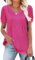 Zeagoo T-Shirt à Manches Courtes et col en V pour Femme Tunique Décontractée d'été Haut Élégant Top Fuchsia L