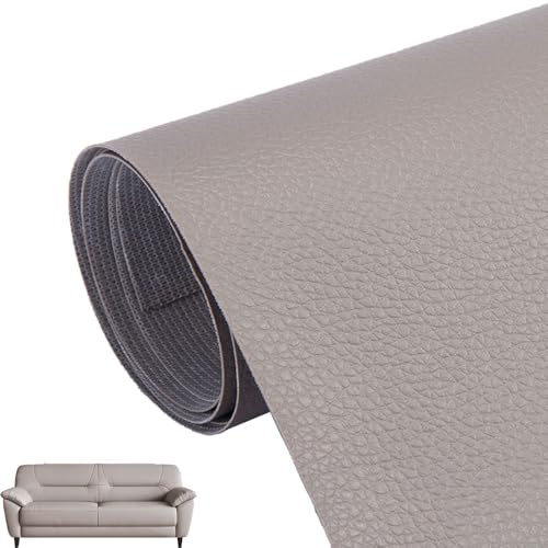 Glistenz Leder Reparatur Set, Kunstleder Selbstklebend, 50 x 200cm Wasserdichte Lederflicken Selbstklebend, Grau, für Sofa, Jacken, Tasche, Möbel, Autositz Reparatur