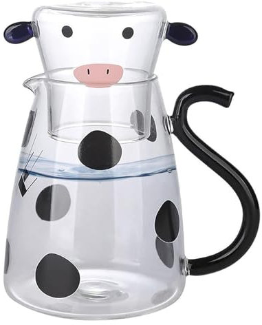 Carafe À Eau De Vache – Ensemble De Nuit Avec Pichet À Eau Claire | Carafe En Verre, Tasse En Verre, Pichet À Thé En Verre De Vache Mignon, Bouilloire À Lait, Carafe À Eau Pour Boisson De Minuit 14,2