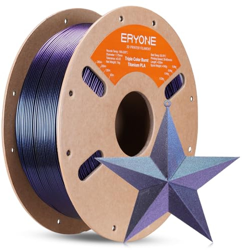 ERYONE Glitter PLA Filament for 3D Printer, 3D Printing PLA Filament 1.75mm +/- 0.03mm, 1kg (2.2LBS)/Spool, Triple Color Burnt Titanium Green & Rose & Purple Blue